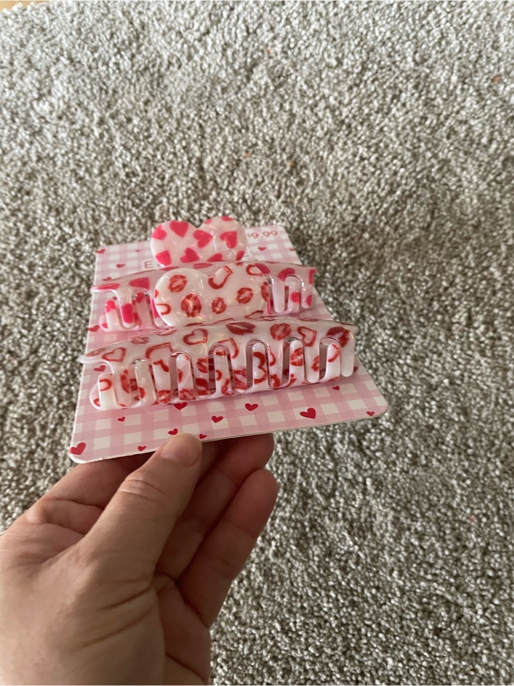 Kids Pink Heart & Lip Print Hair Claw Clip Set